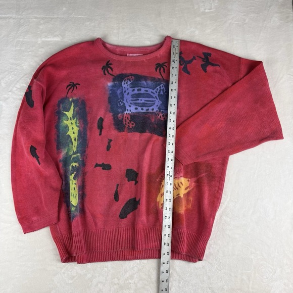 Vintage Sloop Jones Virgin Islands Hand Painted Cotton Red Sweater Ocean Fish - Picture 4 of 5